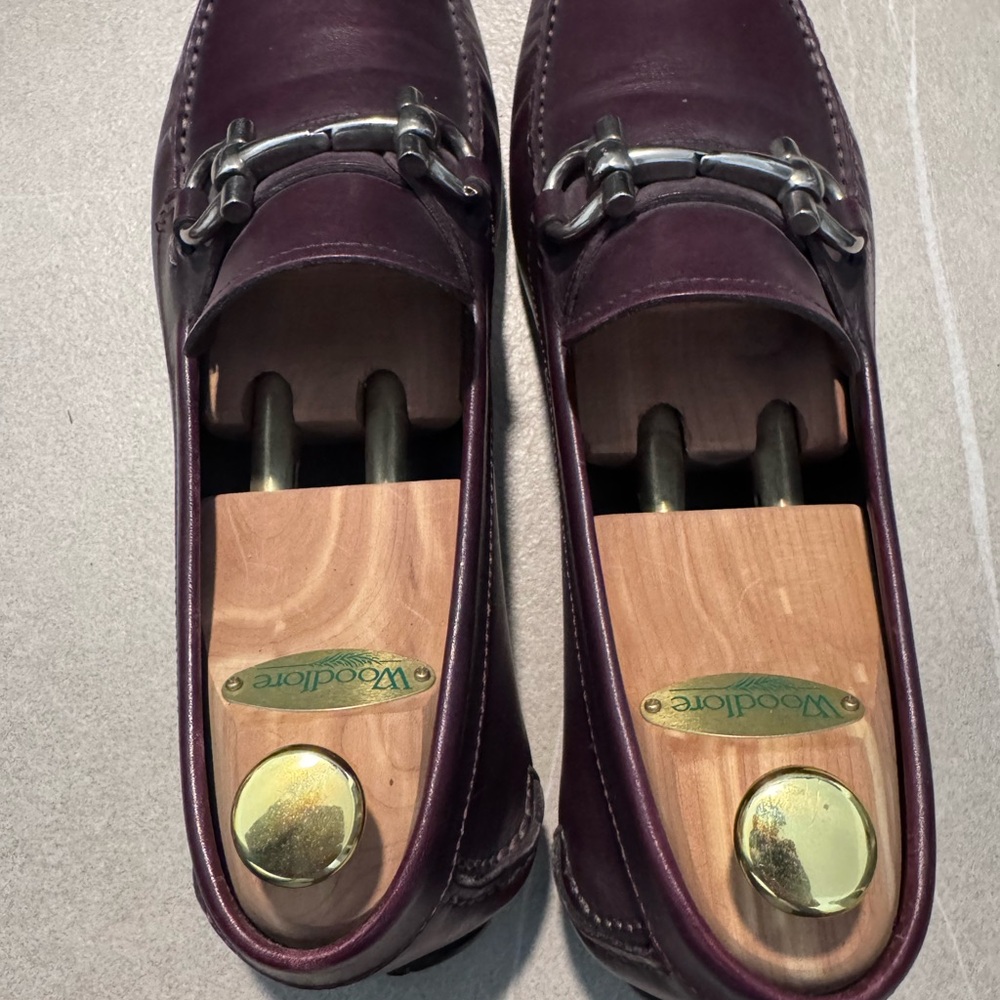 Salvatore Ferragamo Men's Dark Purple Loafers with Silver Accents